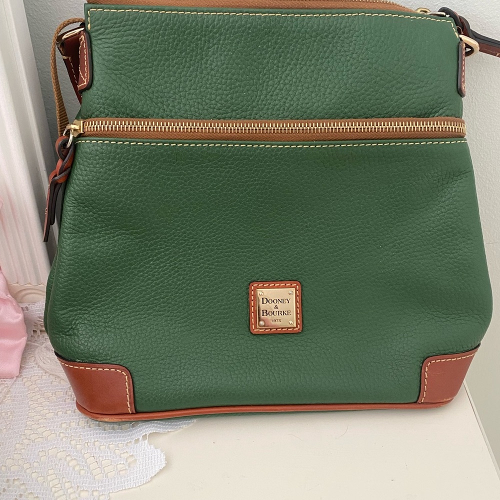 Dooney & Bourke Green Leather Crossbody with Brown Trim